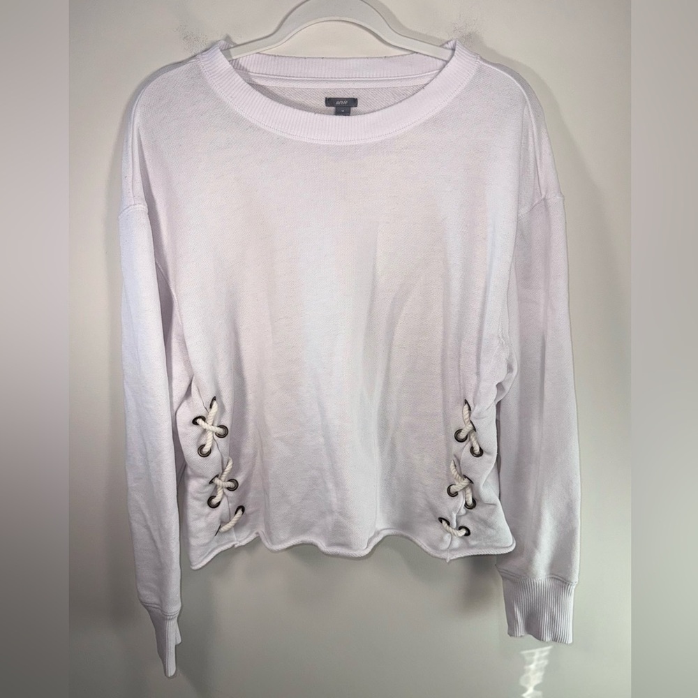 aerie Womens White Lace-Up Side Long Sleeve Pullover Size Medium